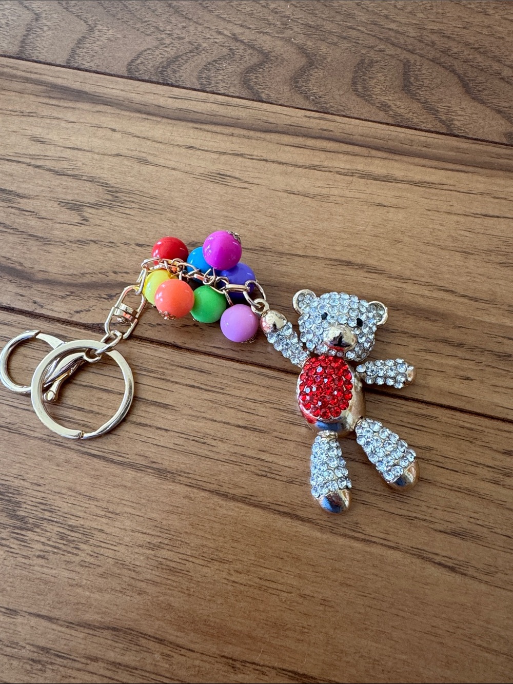 Crystal Teddy Keychain with Multicolor Bead Charm - Women's Accessories